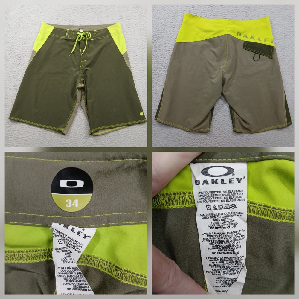 Oakley Boardshorts Men's 34 Green Olive Neon Surf Swim Stretch